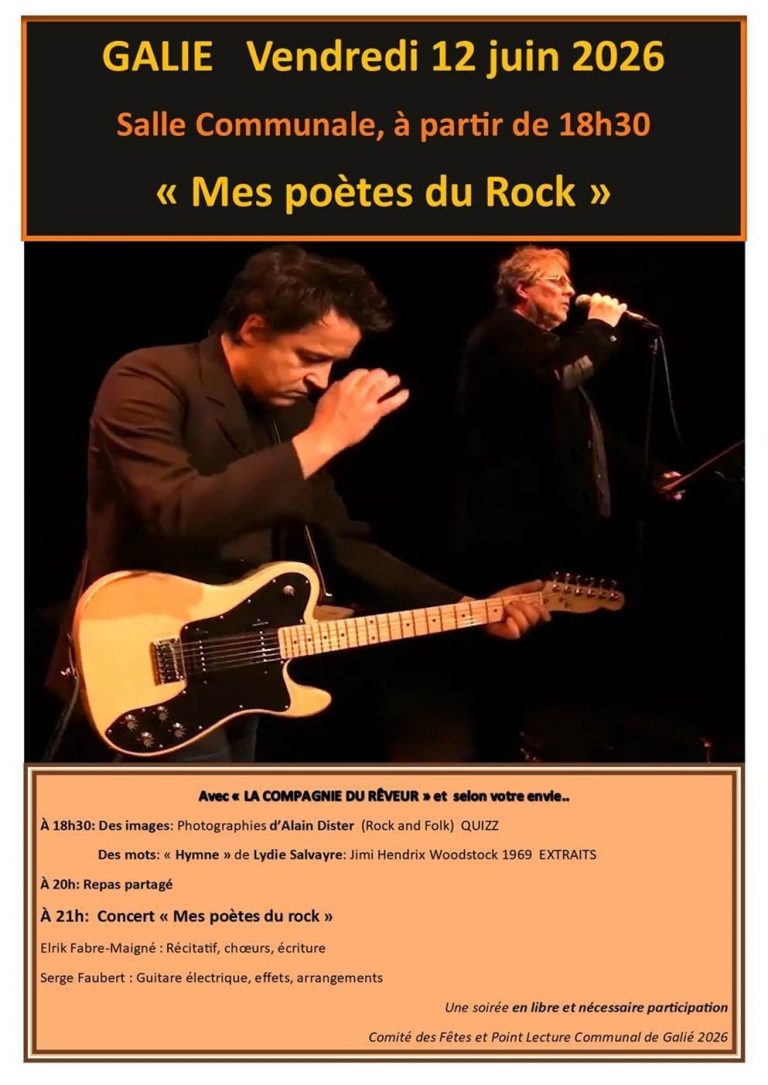 GALIÉ Salle des Fêtes Vendredi 12 juin « Mes poètes du Rock »