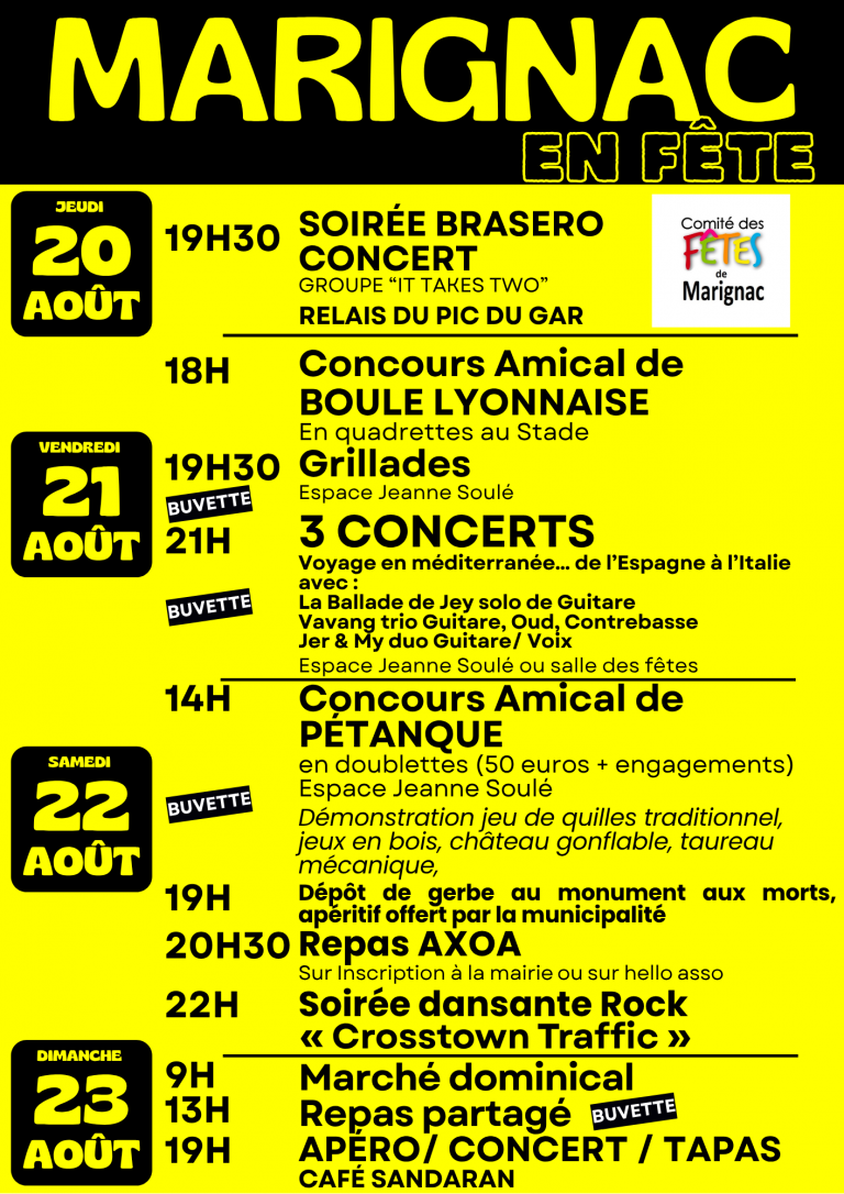 Marignac en Fête 20, 21, 22 et 23 août.